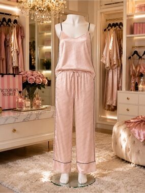 Victoria's Secret Pale Pink Satin Cami & Wide-Leg Pajama Set NWOT